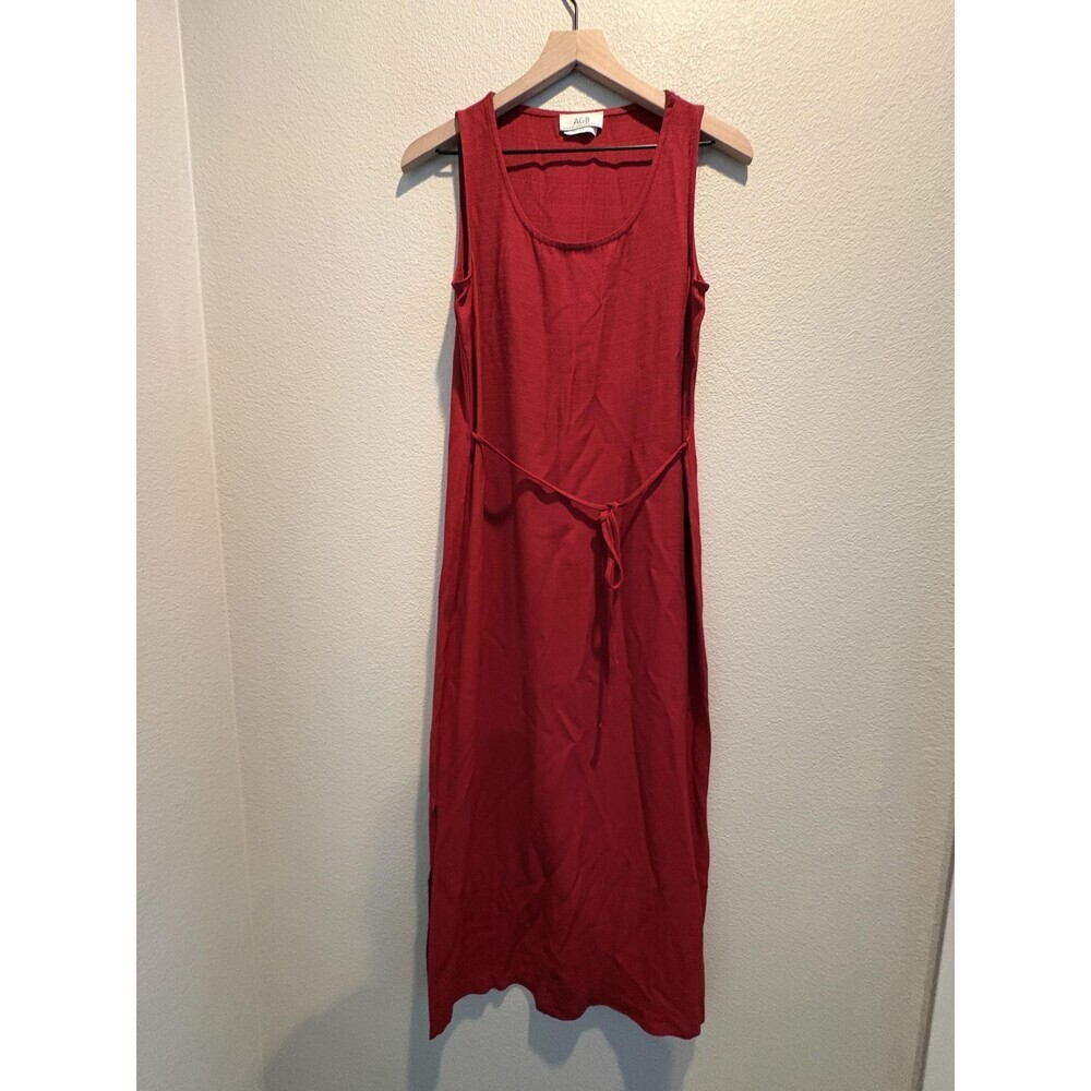 AGB Dress Womens Small Red Sleeveless Belted Maxi Tank Made USA Vintage